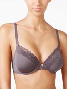 NATORI Hidden Glamour Full Figure Lace-Trim Bra in Grape Purple - Size 38B